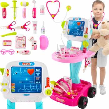 Interaktív orvosos játék kocsi szett hang-, és fényhatásokkal, rengeteg kiegészítővel - pink (BB-8245) kép