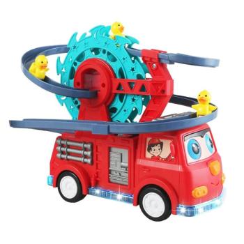 Interaktív tűzoltóautó játék spirálpályával – kacsa forgó csúszdával és látványos fényeffektusokkal gyerekeknek (BBJ) kép