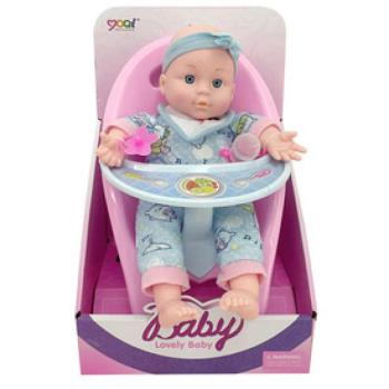 Játékbaba etetőszékben - 28 cm kép