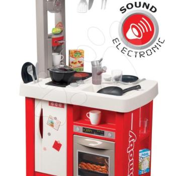 Játékkonyha elektronikus Bon Appetit Smoby piros hanggal hűtővel kávéfőzővel és 23 kiegészítővel kép