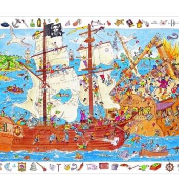 Kalózok fertegetes csatája, 100 db-os, megfigyelő puzzle - Pirates - 100 pcs - Djeco kép