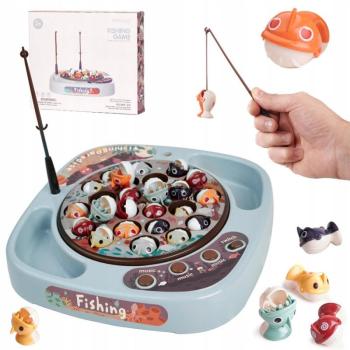 Készségfejlesztő asztali társasjáték gyerekeknek - horgászos játék mágneses pecabotokkal, forgó táblával és 24 kifogható halacskával (BBJ) kép