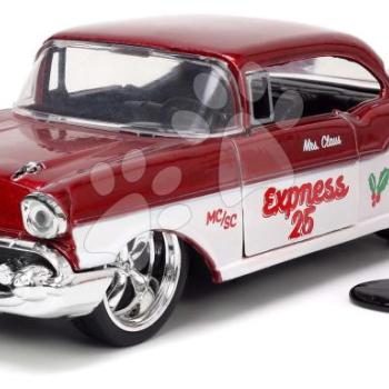 Kisautó karácsonyi Chevrolet 1957 Jada fém nyitható ajtókkal és Santa Claus figurával hossza 13 cm 1:32 kép