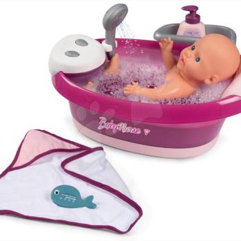 Kiskád játékbabának folyó vízzel elektronikus Violette Baby Nurse Smoby pezsgőfürdővel és Led fénnyel 42 cm játékbabának kép