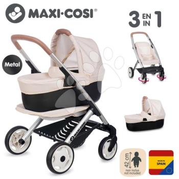 Kombinált babakocsi Puschair Sandy Maxi Cosi&Quinny Smoby mély sportos és hordozható mózeskosár 42 cm játékbabának 64 cm tolókarral kép