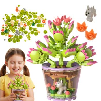 Kreatív 3D virág építőkocka készlet gyerekeknek – 172 darabos színes DIY játék, virágcsokor cserépben (WNDR26459) kép