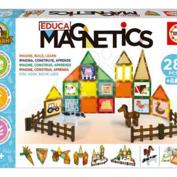 Mágneses építőjáték Ökobarát farm Magnetics Eco Farm Educa 28 színes darab 2 állatfigurával 3 évtől kép