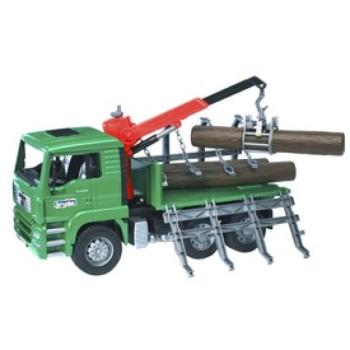 MAN TGA rönkszállító teherautó rakodódaruval és 3 rönkkel kép