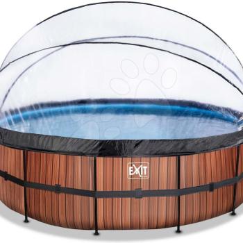 Medence búrával homokszűrős vízforgatóval és hőszivattyúval Wood pool Exit Toys kerek acél medencekeret 450*122 cm barna 6 évtől kép