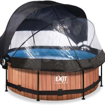 Medence napellenzővel búrával és szűrővel Wood pool Exit Toys kerek acél medencekeret 244*76 cm barna 6 évtől kép