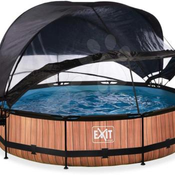 Medence napellenzővel búrával és szűrővel Wood pool Exit Toys kerek acél medencekeret 360*76 cm barna 6 évtől kép