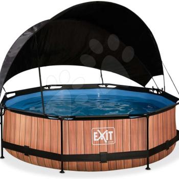 Medence napellenzővel és szivattyúval Wood pool Exit Toys kerek acél medencekeret 300*76 cm barna 6 évtől kép