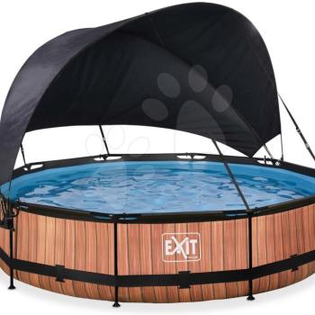 Medence napellenzővel és szivattyúval Wood pool Exit Toys kerek acél medencekeret 360*76 cm barna 6 évtől kép