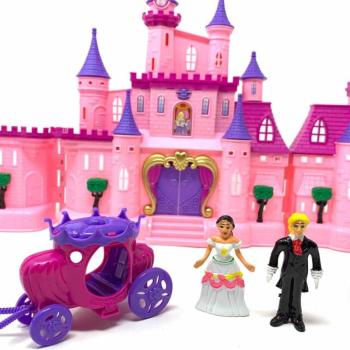Mesebeli varázskastély hercegi párral, hintóval és rengeteg más kiegészítővel - zenél és világít - rózsaszín (BBMJ) kép