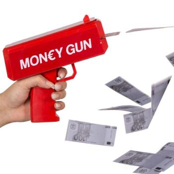 Money gun - piros színű elektromos pénzkilövő pisztoly 100 db játék bankjeggyel - esküvőre, bulira, fotózáshoz (BBJ) kép