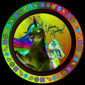 Műa. Unikornis akadémia lapos tányér kép