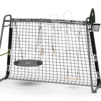 Multifunkciós fitneszközpont focihálóval GetSet Monkeybar MB305 Grey Exit Toys gimnasztikai gyűrűkkel kosárlabdával és hintákkal acélvázzal kép