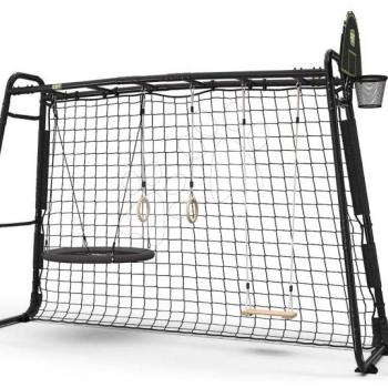 Multifunkčná preliezačka s futbalovou sieťou GetSet Monkeybar MB305 Black Exit Toys s gymnastickými kruhmi basketbalom a hojdačkami oceľová konštrukcia ET54300550 kép