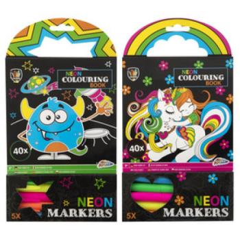 Neon kifestő, 40 lap, 15x15 cm, 5 filctoll, 2 féle kép