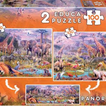 Panoráma puzzle Vadon élő állatok Educa 2x100 darabos 6 évtől kép