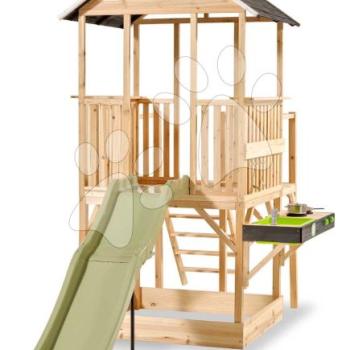 Panorámás házikó pilléreken Panorama 550 Wodden Playhouse Exit Toys ciprusfából homokozóval csúszdával és konyhával kép