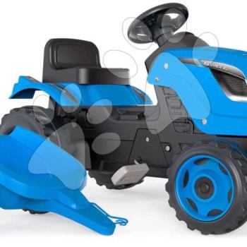 Pedálos traktor utánfutóval Farmer XL Blue Tractor+Trailer Smoby kék állítható üléssel és hanggal 142 cm kép