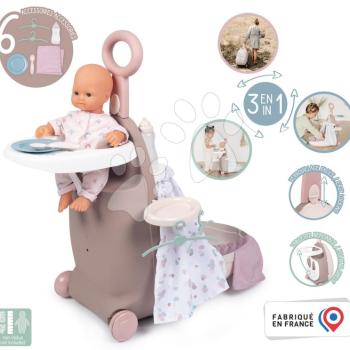 Pelenkázó kocsi kerekeken Suitcase 3in1 Natur D'Amour Baby Nurse Smoby ágyikóval és etetőszékkel és 6 kiegészítővel 18 hó-tól kép