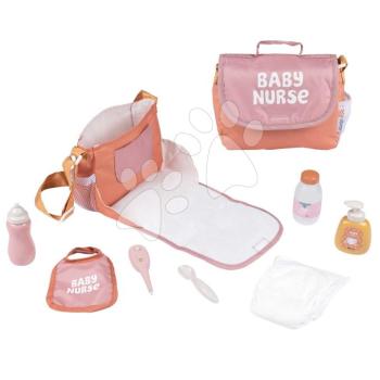 Pelenkázó táska pelussal Changing Bag Soft Baby Nurse Smoby cumisüveggel és 8 kiegészítővel 42 cm játék babának kép