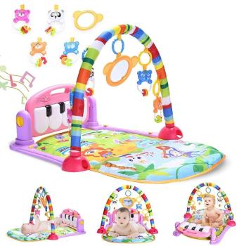 Piano Fitness baba játszószőnyeg - állatos csörgőkkel, hang-, és fényhatásokkal, altatózenével - rózsaszín/lila (BBJ) kép