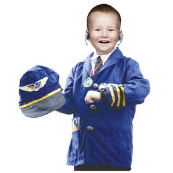 Pilóta jelmez: kabát, nyakkendő, sapka, mikrofon, óra, iránytű, lista kép