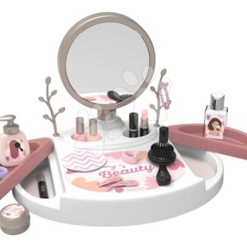 Pipere asztal állítható tükörrel My Beauty Studio Smoby elfordítható polcok tárolókkal fa formájú akasztókkal ékszerekre és 15 kiegészítővel kép