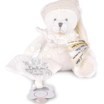 Plüss mackó cumitartó csipesszel Doudou 25 Years Dummy Holder White Doudou et Compagnie szülinapi kiadás fehér 20 cm 0 hó-tól kép