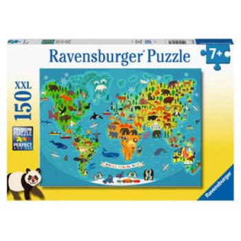 Puzzle 150 db - Állatos világtérkép kép
