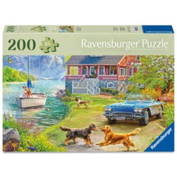 Puzzle 200 db - Nyári tóparti házikó kép