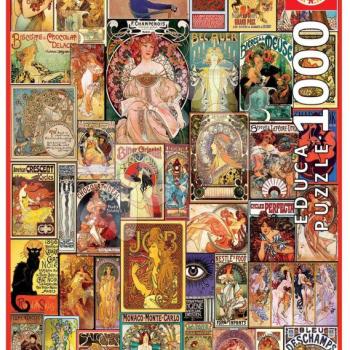 Puzzle Art Nouveau Poster Collage Educa 1000 darabos és Fix ragasztó kép