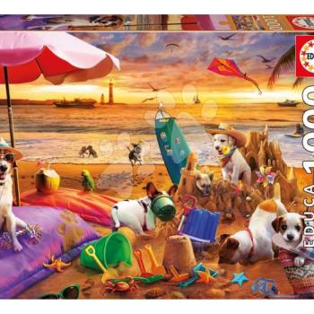Puzzle Dogs Playing on the Beach Educa 1000 darabos és Fix ragasztó kép