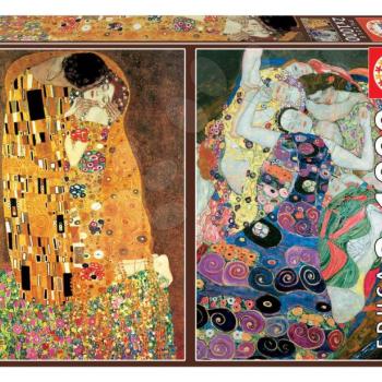 Puzzle El Beso + La Virgen Gustav Klimt Educa 2x1000 darabos és fix ragasztó 11 évtől kép