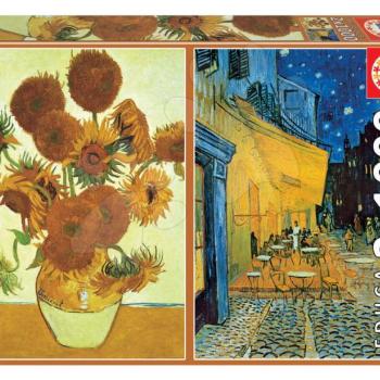 Puzzle Los Girasoles+Terraza De café Por La Noche, Vincent van Gogh Educa 2x1000 darabos és Fix ragasztó 11 évtől kép