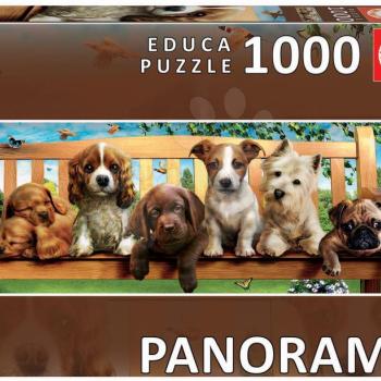 Puzzle panoráma Puppies on a bench Educa 1000 darabos és Fix ragasztóval 11 évtől kép