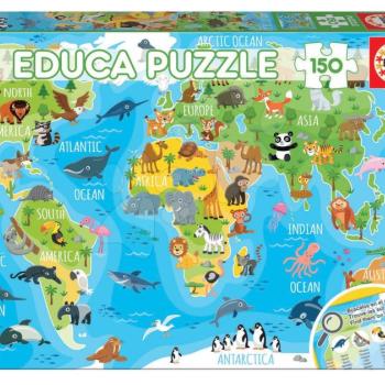 Puzzle Világtérkép állatokkal Educa 150 darab 7 éves kortól kép