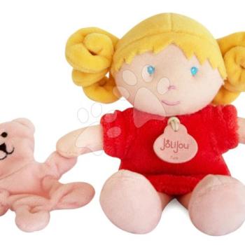 Rongybaba csecsemőknek Mrs Corail My First Doll Jolijou 21 cm piros ruhában kutyussal puha textilből 0 hó-tól kép