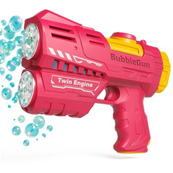 Rózsaszín színű színű 16 fúvókás automata buborékfújó pisztoly dupla LED világítással – nyári kültéri játék gyerekeknek (BBJ) kép