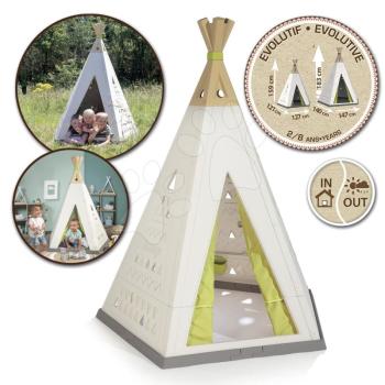 Sátor természetes Indoor&Outdoor Teepee Evolutive Smoby magasságilag állítható 159-184 cm textil függönnyel UV szűrő 2-8 éves gyerekeknek kép