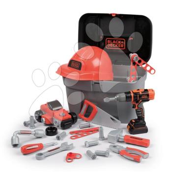 Szerszámos koffer mechanikus fúróval Black+Decker Toolbox Smoby sisakkal és összeszerelhető kisautóval 50 kiegészítő kép