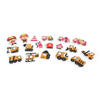 Szivacs fürdőjáték hálóban, járművek és emberek, 18 db kép