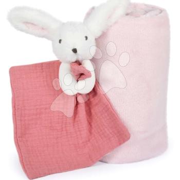 Takaró legkisebbeknek Bunny Happy Boho Doudou et Compagnie plüss nyuszival dédelgetéshez rózsaszín 100*70 cm 0 hó-tól DC3979 kép