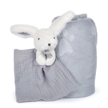 Takaró legkisebbeknek Bunny Happy Glossy Doudou et Compagnie plüss nyuszival dédelgetéshez kék 100*70 cm 0 hó-tól DC3981 kép