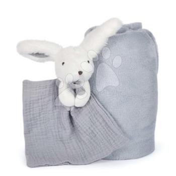 Takaró legkisebbeknek Bunny Happy Glossy Doudou et Compagnie plüss nyuszival dédelgetéshez kék 100*70 cm 0 hó-tól kép