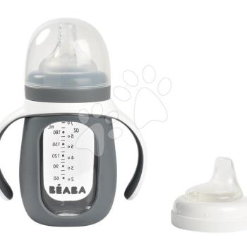 Tanuló ivó palack Bidon 2in1 Training Bottle Beaba Mineral Grey 210 ml szilikon borítással szürke 4 hó-tól BE913538 kép