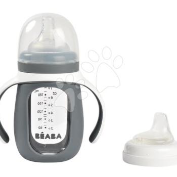 Tanuló ivó palack Bidon 2in1 Training Bottle Beaba Mineral Grey 210 ml szilikon borítással szürke 4 hó-tól kép